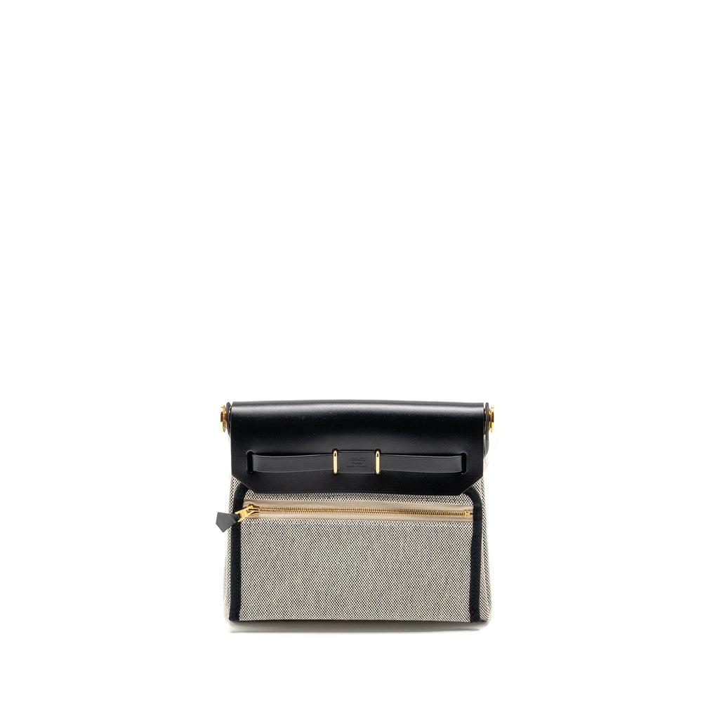 HERMES HERBAG MINI CANVAS/HUNTER LEATHER BLACK/ECRU GHW