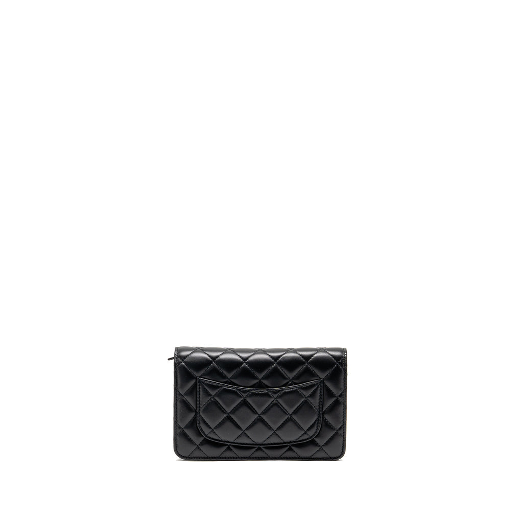 CHANEL PEARL CRUSH WALLET ON CHAIN LAMBSKIN BLACK GHW (MICROCHIP)