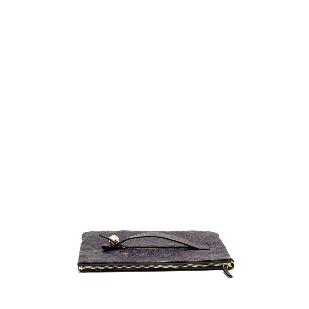 CHANEL NIGHT BY THE C POUCH CLUTCH CAVIAR IRIDESCENT BLACK LGHW