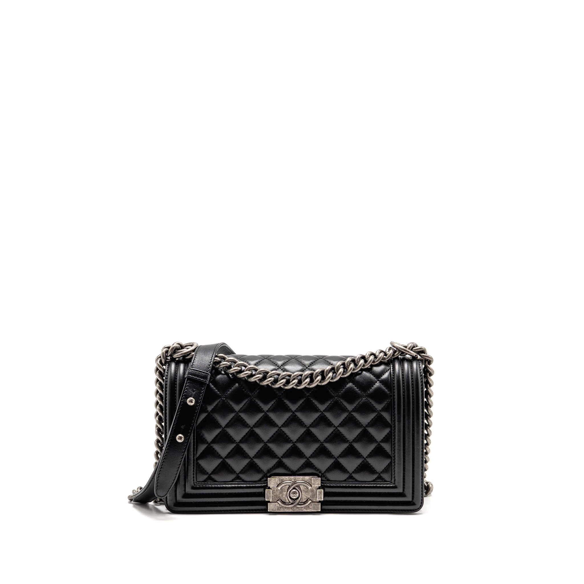 CHANEL MEDIUM BOY BAG LAMBSKIN BLACK RUTHENIUM SHW