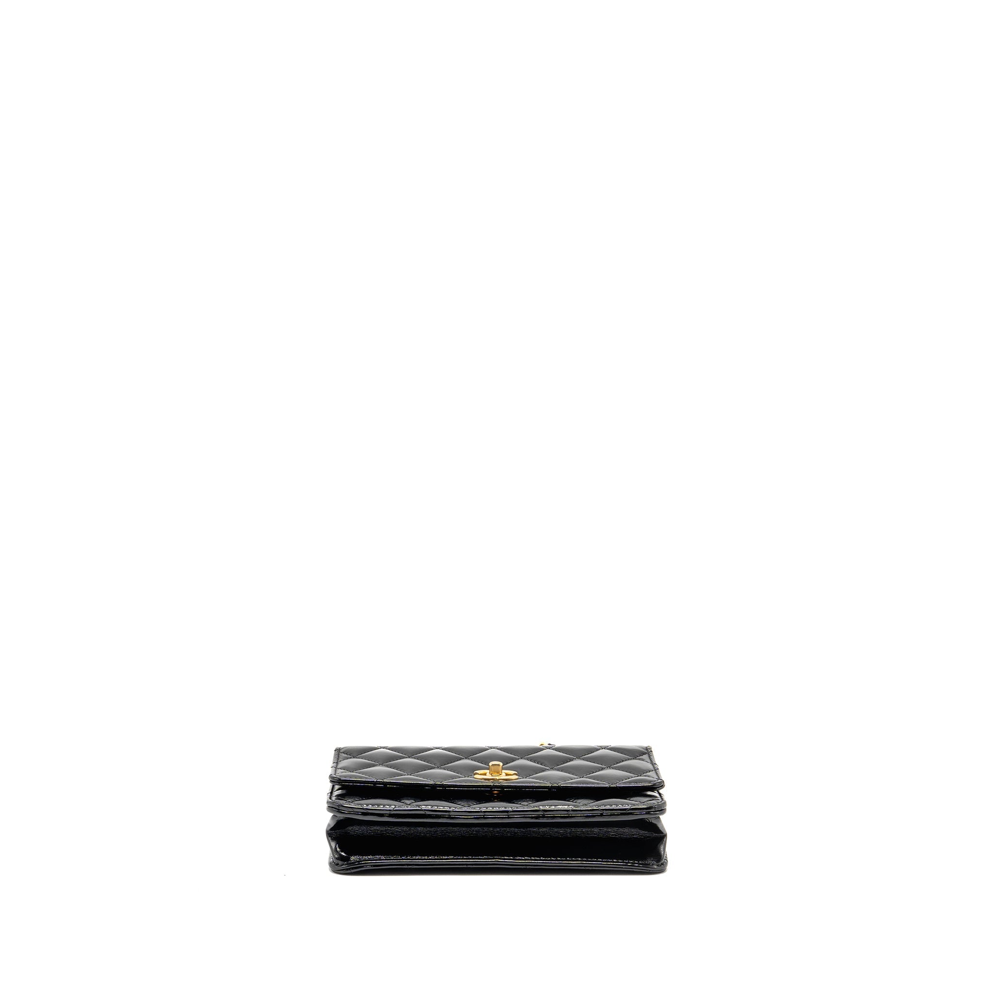CHANEL 24A DETAILED CHAIN WALLET ON CHAIN SHINY CALFSKIN BLACK GHW (MICROCHIP）