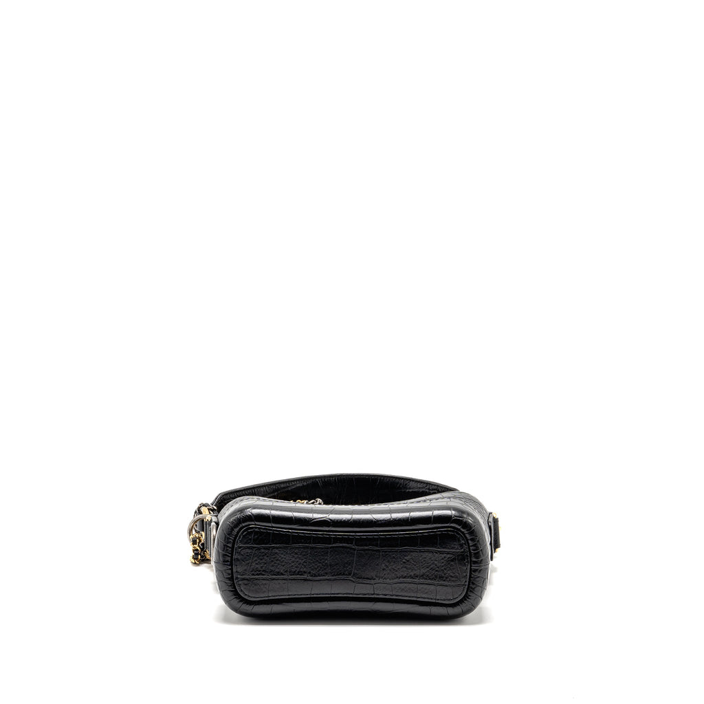 CHANEL SMALL GABRIELLE HOBO BAG WITH TOP HANDLE CROC-EMBOSSED CALFSKIN BLACK MULTICOLOURED HARDWARE