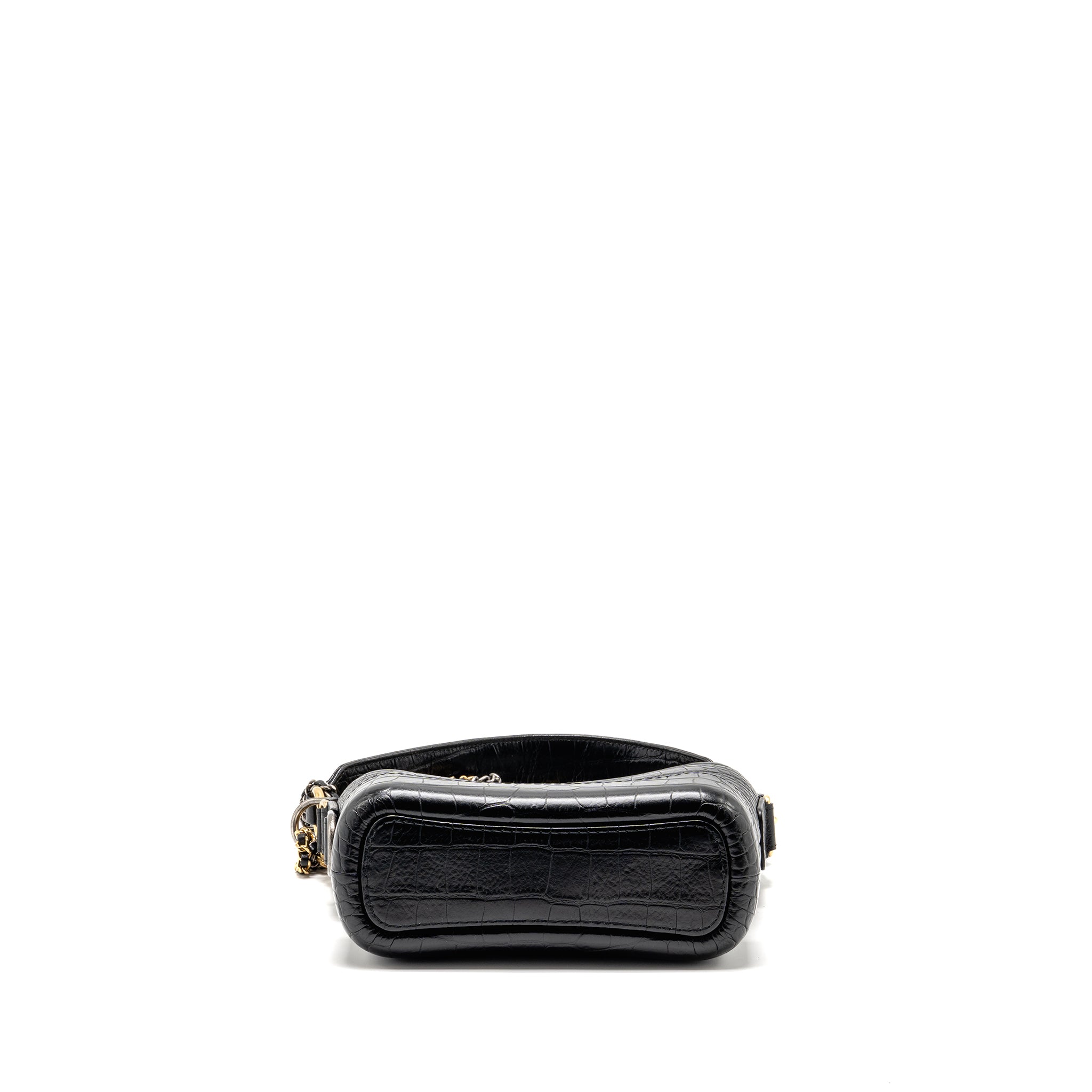 CHANEL SMALL GABRIELLE HOBO BAG WITH TOP HANDLE CROC-EMBOSSED CALFSKIN BLACK MULTICOLOURED HARDWARE