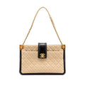 CHANEL ELEGANT CC TOTE QUILTED LAMBSKIN BEIGE/BLACK GHW