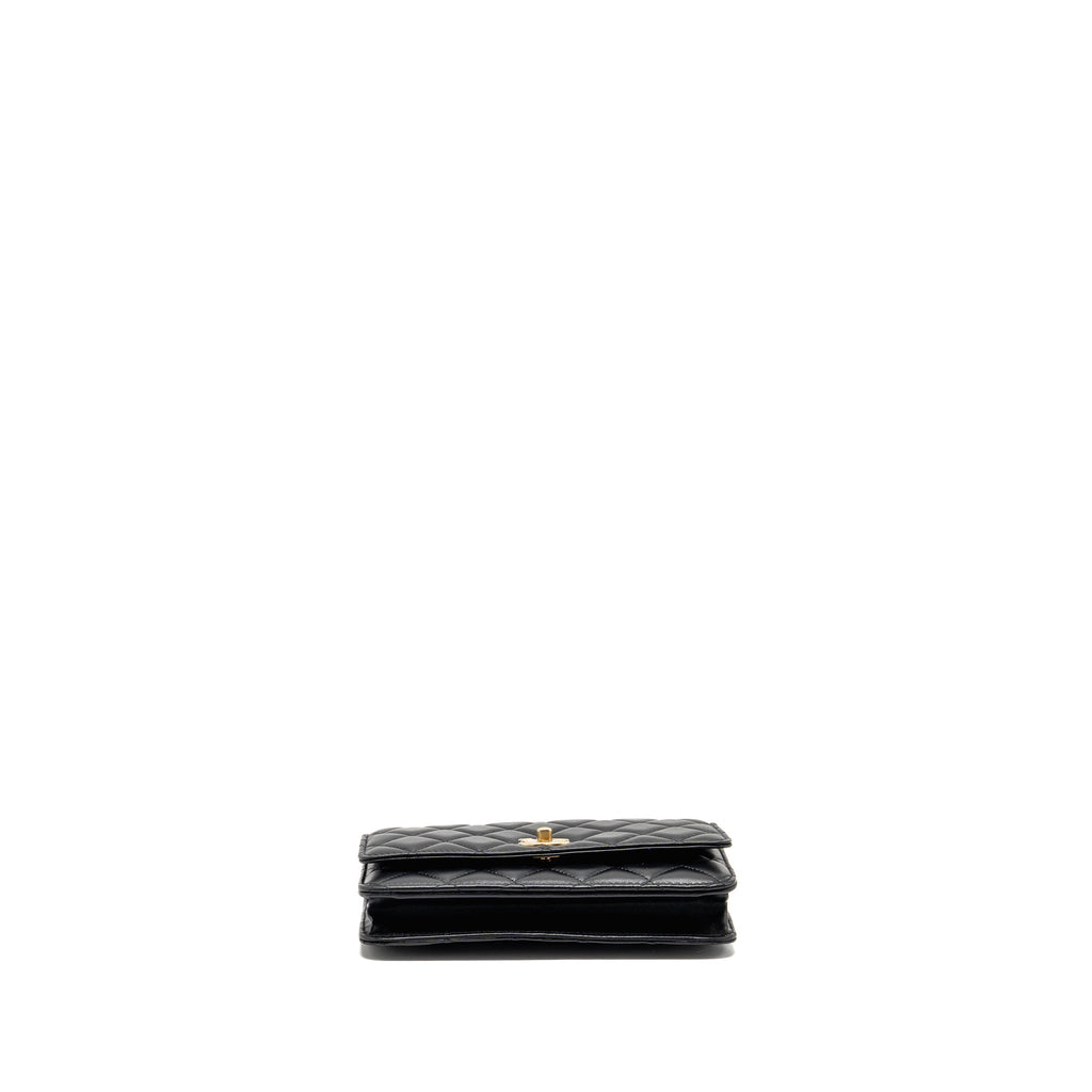 CHANEL PEARL CRUSH WALLET ON CHAIN LAMBSKIN BLACK GHW (MICROCHIP)