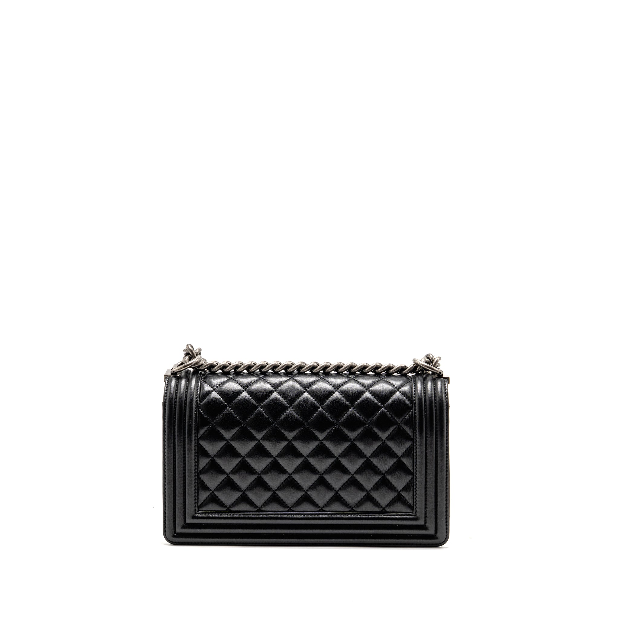 CHANEL MEDIUM BOY BAG LAMBSKIN BLACK RUTHENIUM SHW