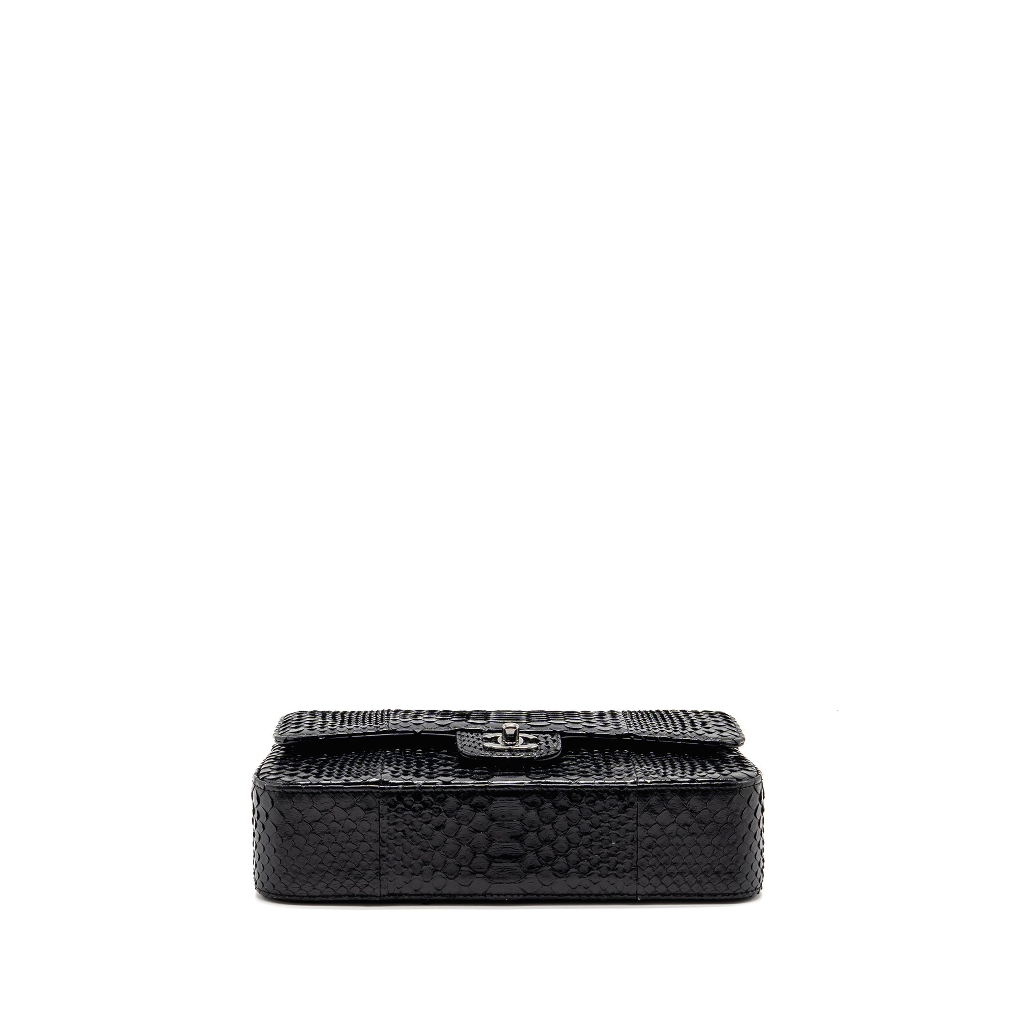 CHANEL MEDIUM CLASSIC DOUBLE FLAP BAG PYTHON BLACK SHW
