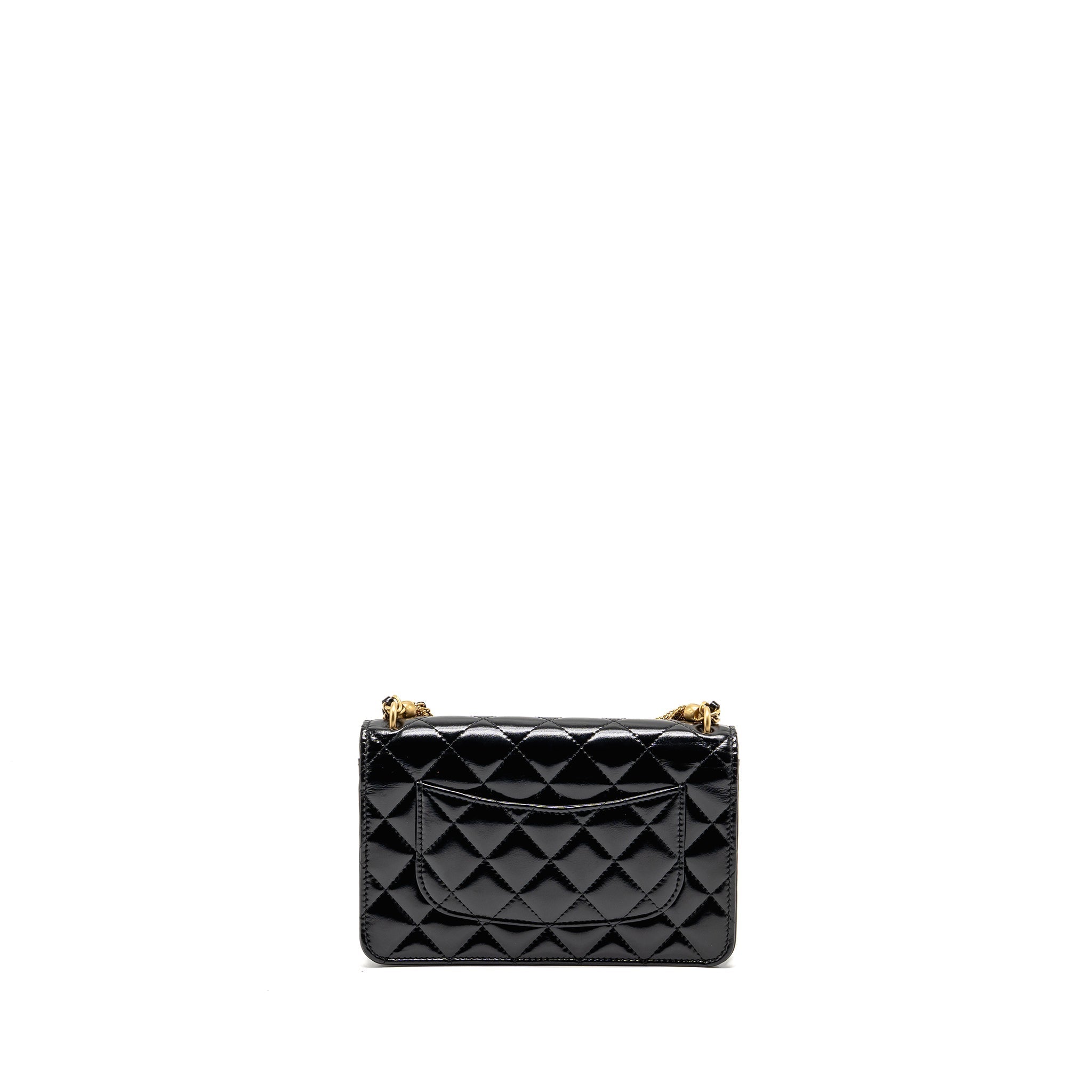 CHANEL 24A DETAILED CHAIN WALLET ON CHAIN SHINY CALFSKIN BLACK GHW (MICROCHIP）