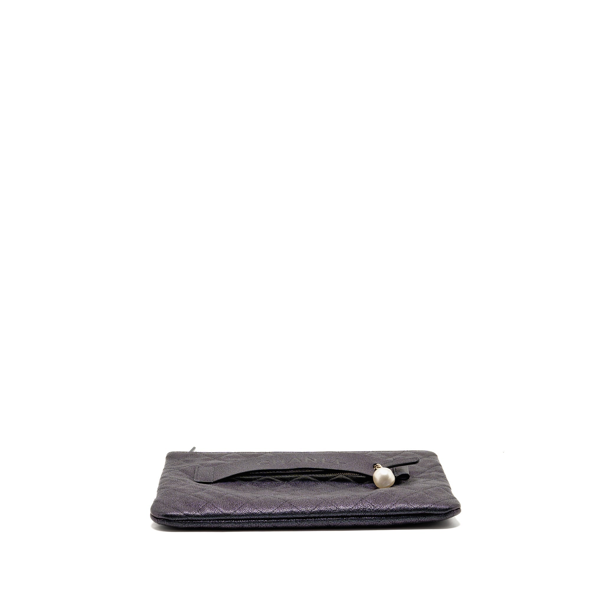 CHANEL NIGHT BY THE C POUCH CLUTCH CAVIAR IRIDESCENT BLACK LGHW
