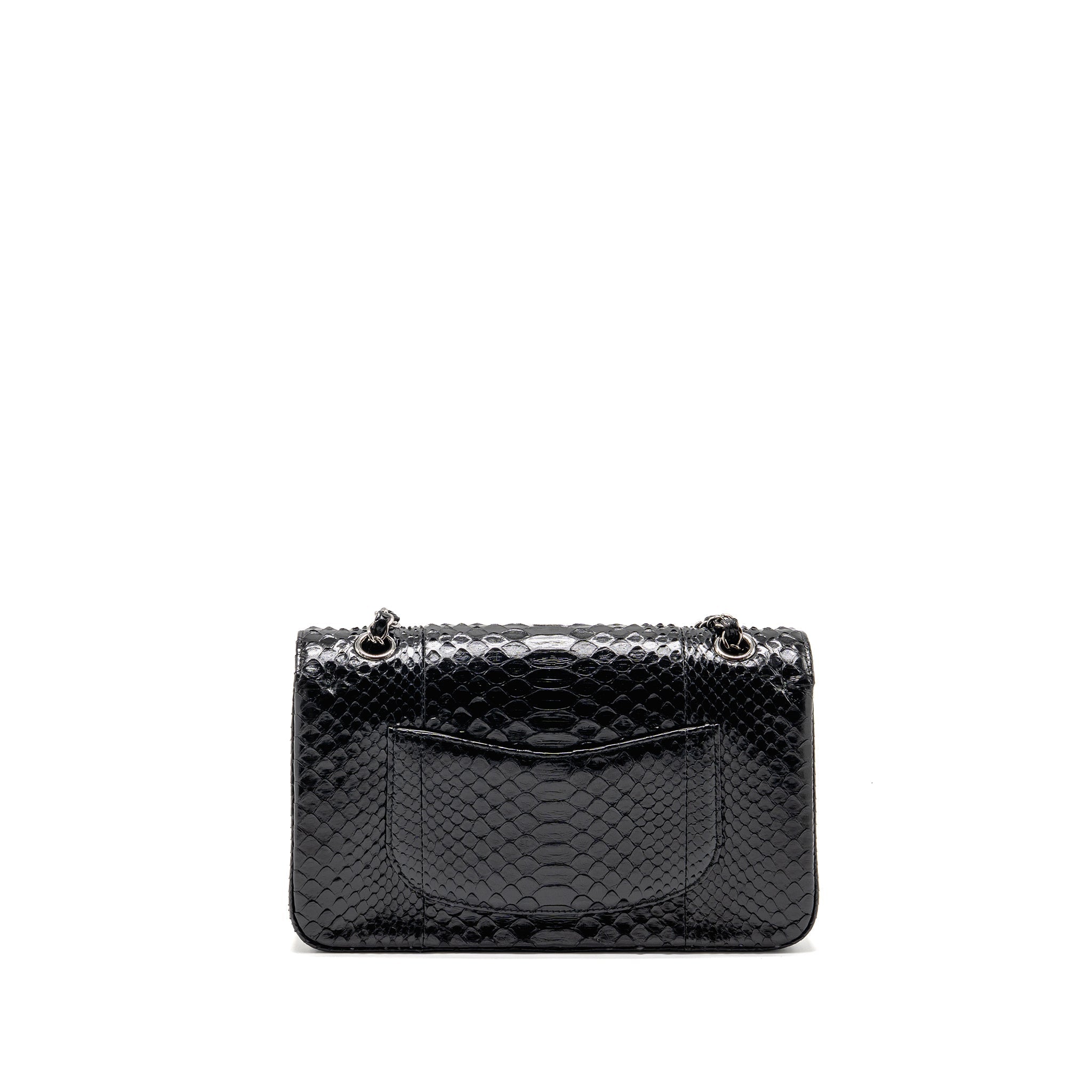 CHANEL MEDIUM CLASSIC DOUBLE FLAP BAG PYTHON BLACK SHW