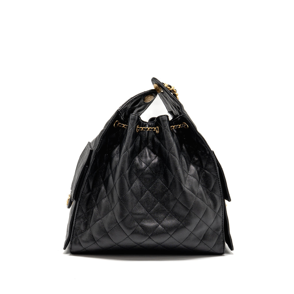 CHANEL 25 MEDIUM CAVIAR BLACK GHW (MICROCHIP)