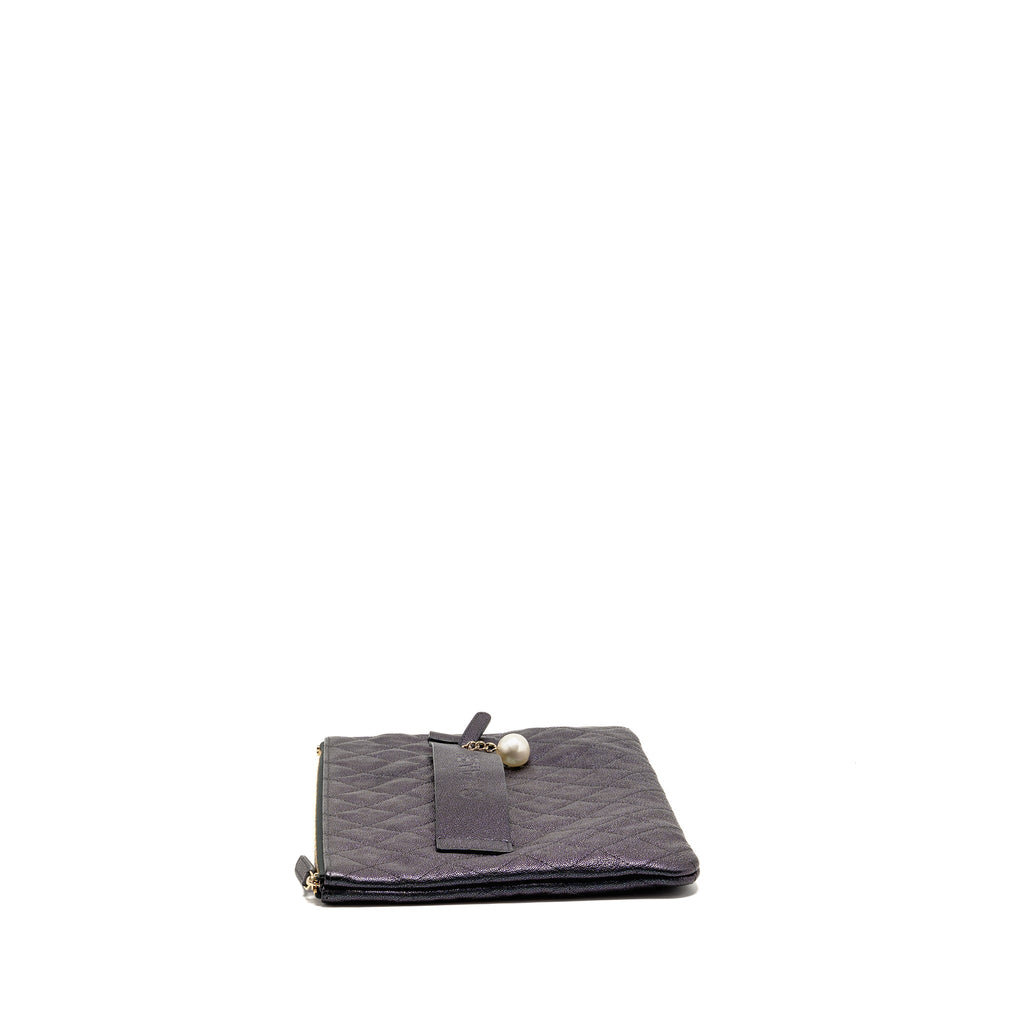 CHANEL NIGHT BY THE C POUCH CLUTCH CAVIAR IRIDESCENT BLACK LGHW