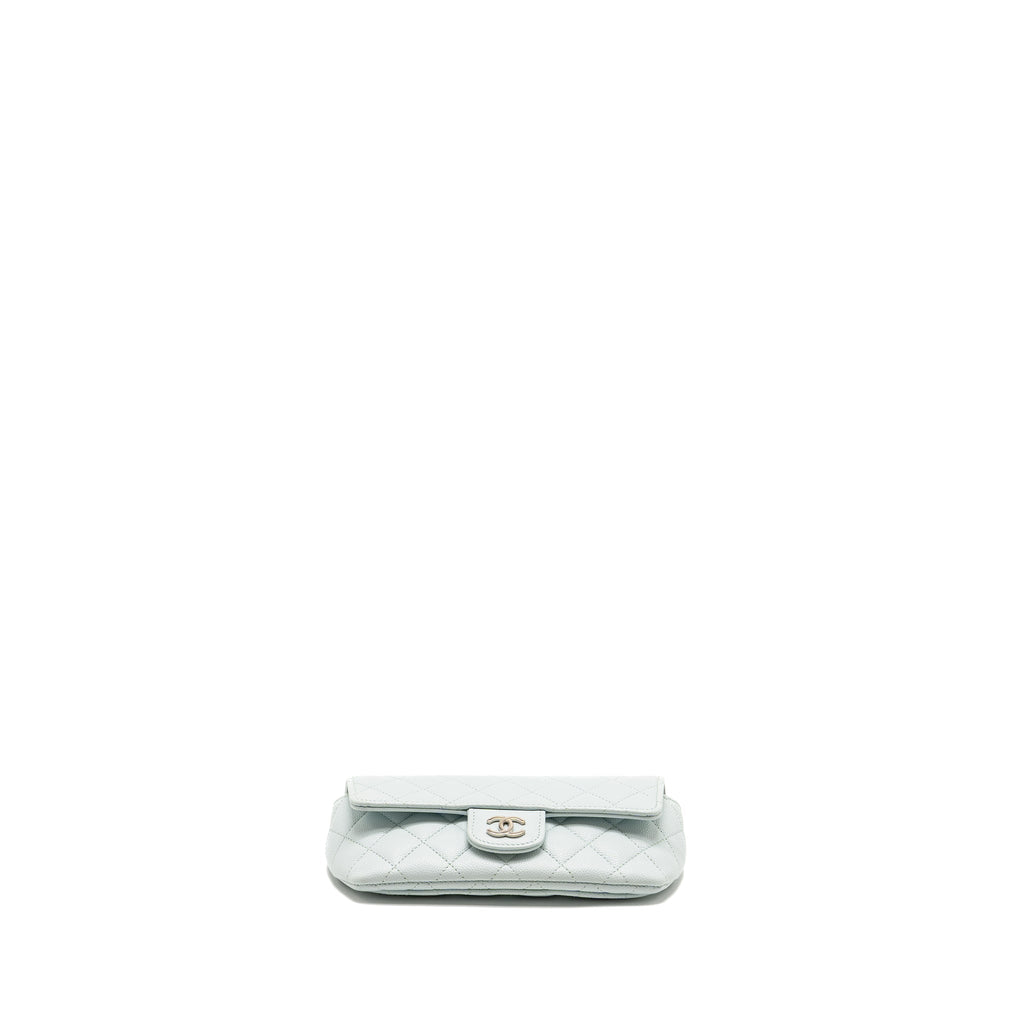 CHANEL SUNGLASSES CASE CLUTCH WITH CHAIN CAVIAR LIGHT BLUE SHW