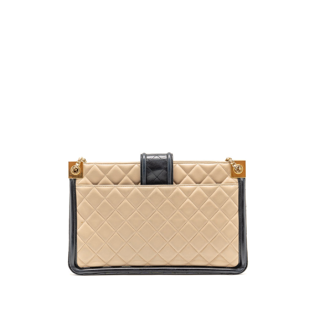 CHANEL ELEGANT CC TOTE QUILTED LAMBSKIN BEIGE/BLACK GHW