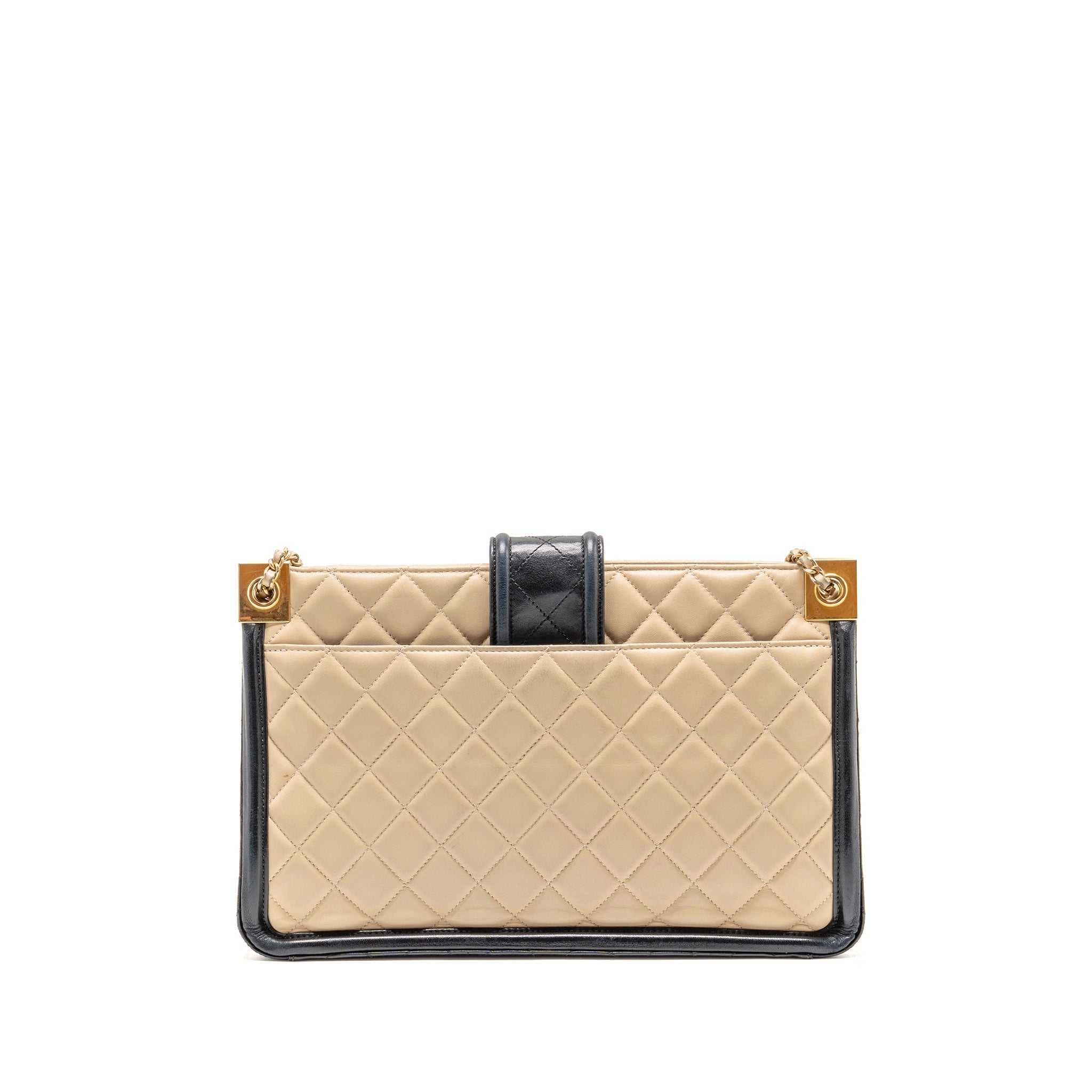 CHANEL ELEGANT CC TOTE QUILTED LAMBSKIN BEIGE/BLACK GHW