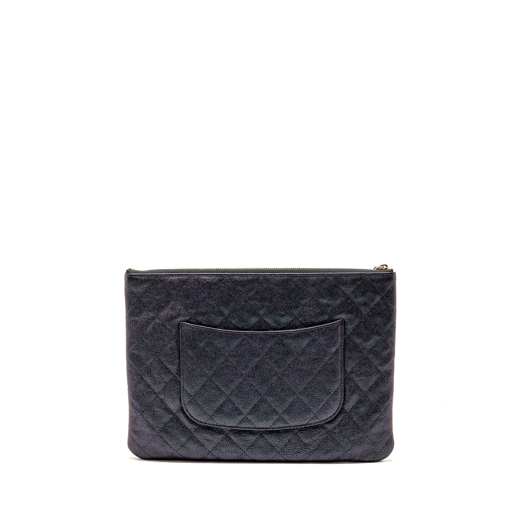 CHANEL NIGHT BY THE C POUCH CLUTCH CAVIAR IRIDESCENT BLACK LGHW