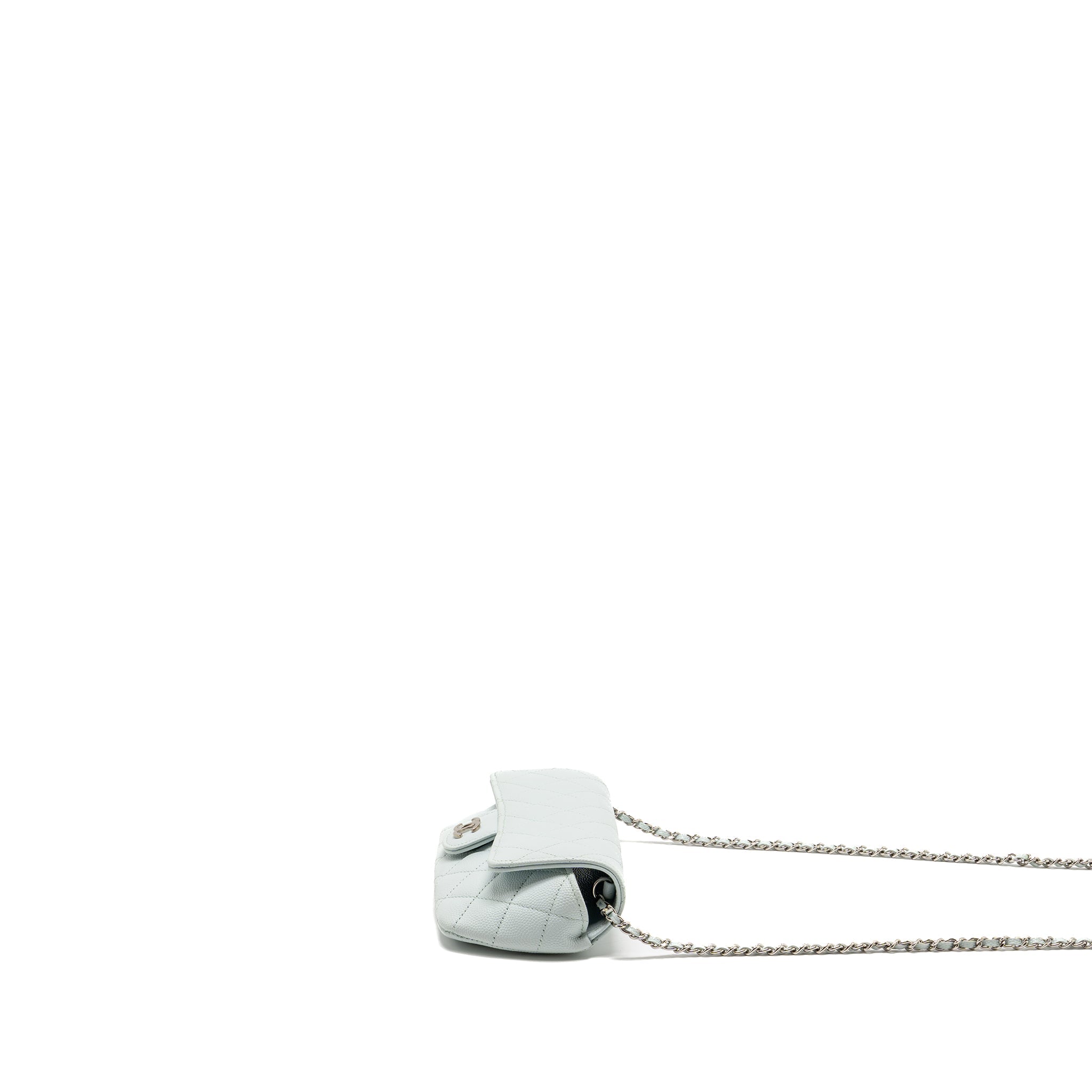 CHANEL SUNGLASSES CASE CLUTCH WITH CHAIN CAVIAR LIGHT BLUE SHW