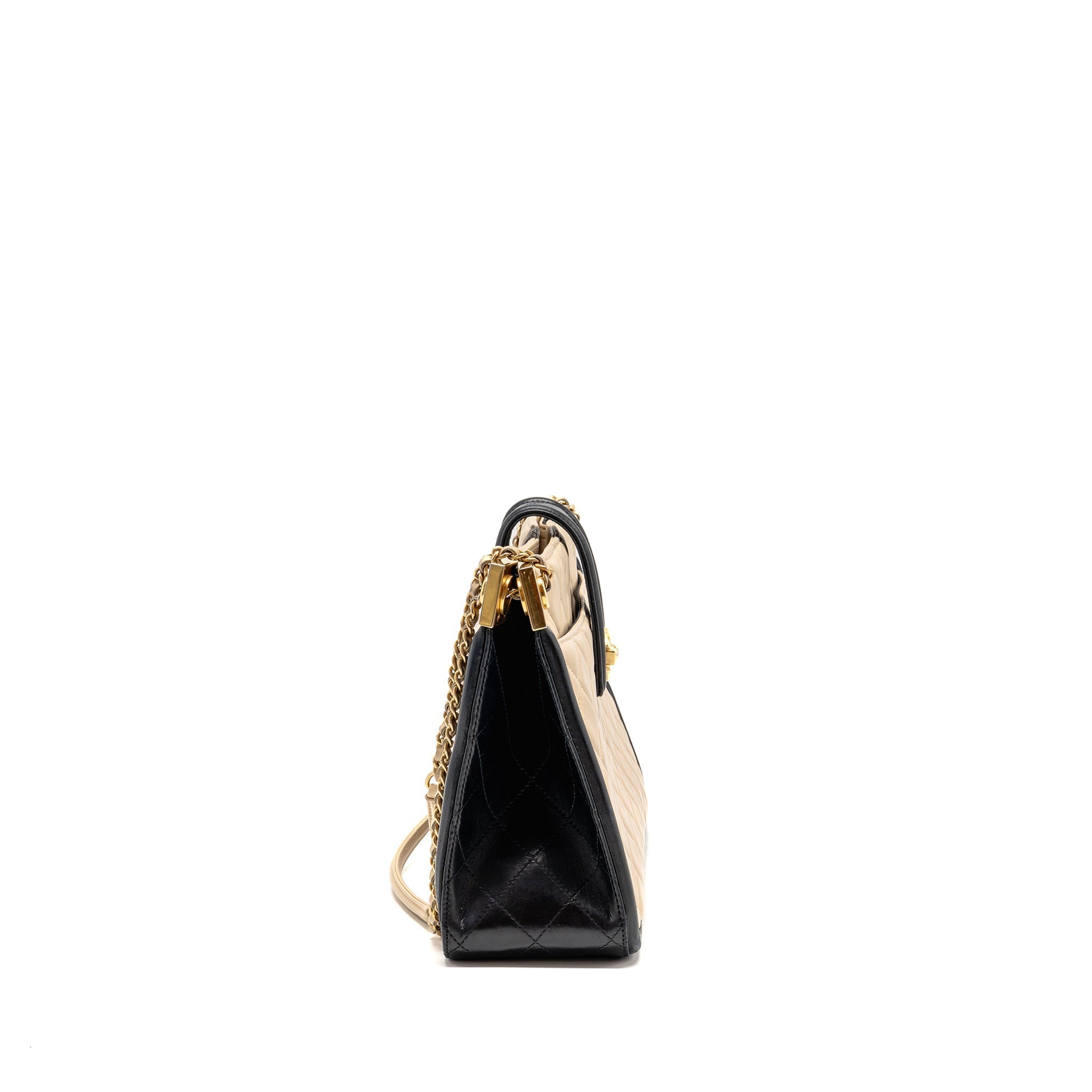 CHANEL ELEGANT CC TOTE QUILTED LAMBSKIN BEIGE/BLACK GHW