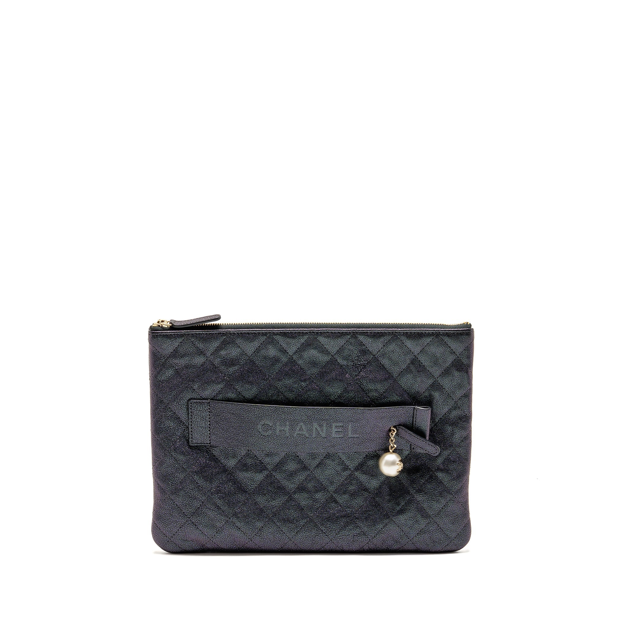 CHANEL NIGHT BY THE C POUCH CLUTCH CAVIAR IRIDESCENT BLACK LGHW