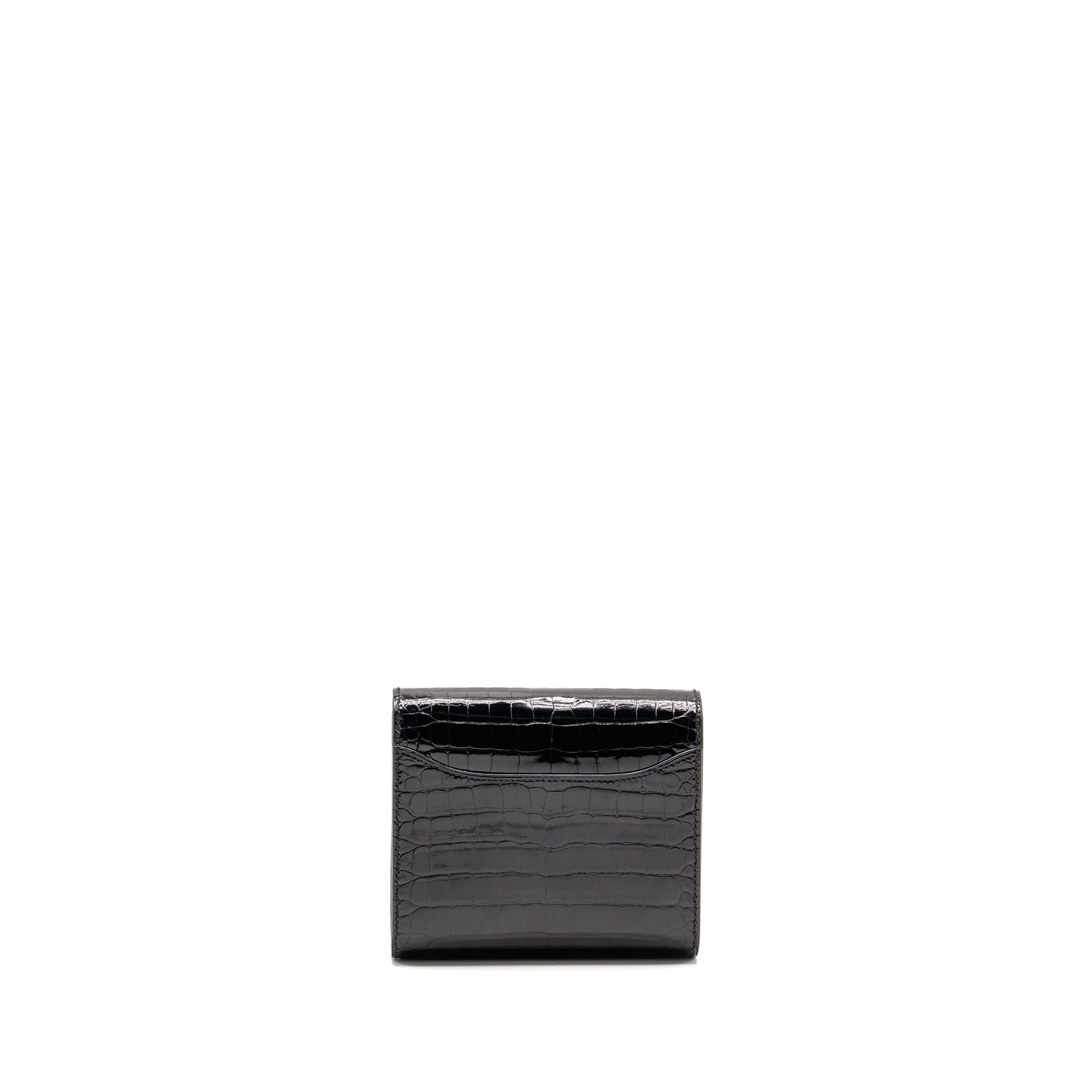 HERMES CONSTANCE COMPACT WALLET SHINY ALLIGATOR MISSISSIPPIENSIS BLACK GHW
