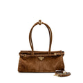 PRADA MEDIUM BONNIE HANDBAG SUEDE LEATHER BROWN GHW