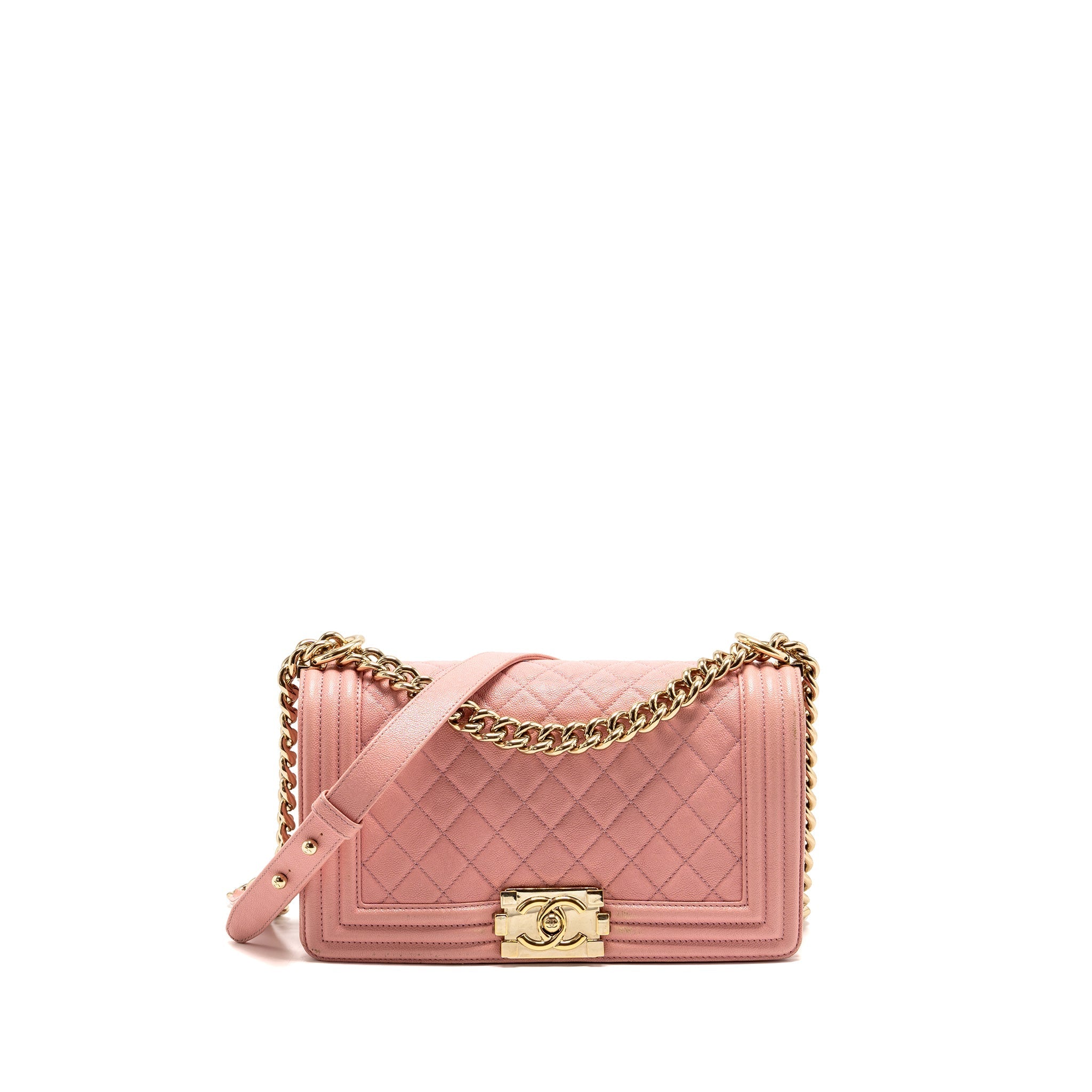 CHANEL MEDIUM BOY BAG GRAINED CALFSKIN PINK LGHW