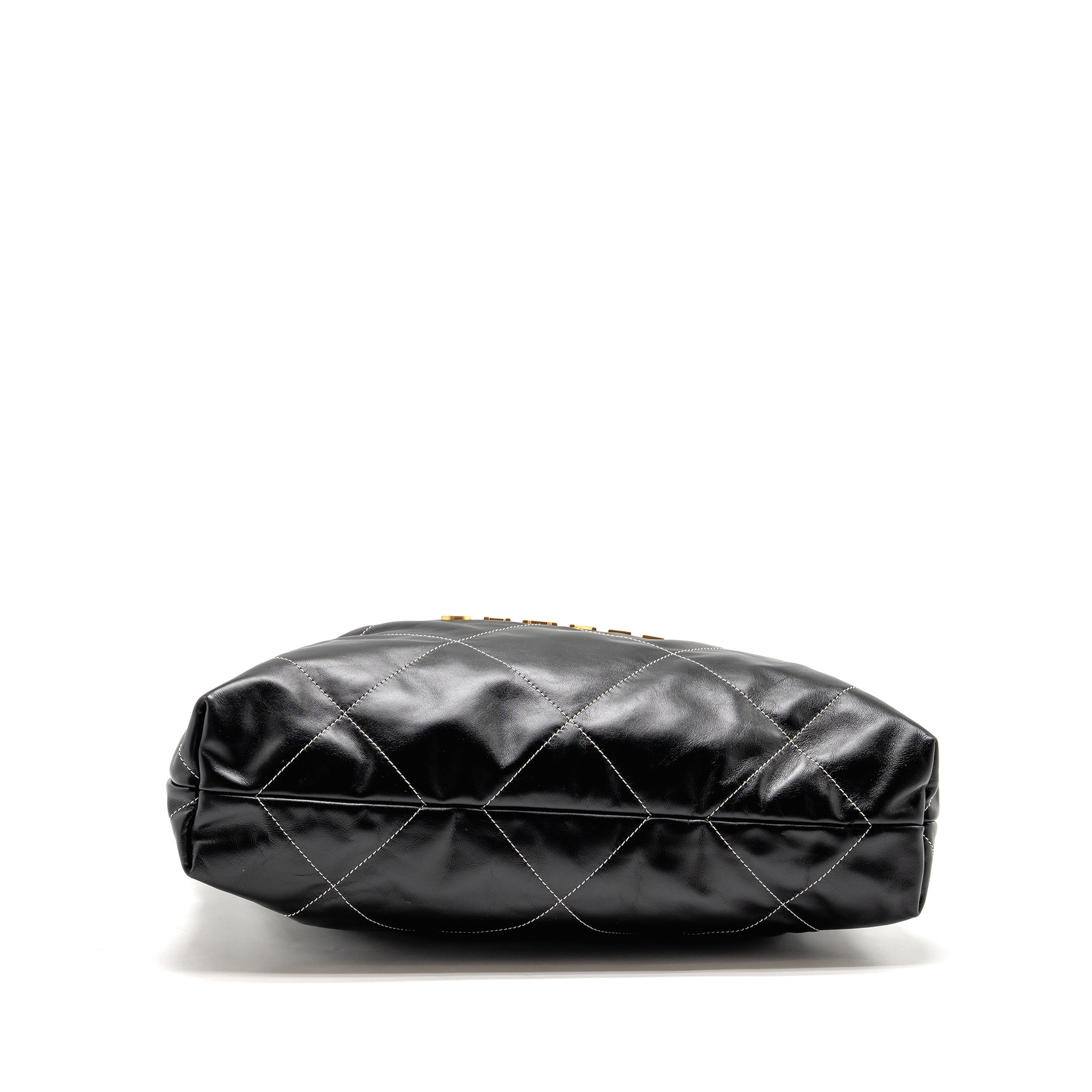 CHANEL MEDIUM 22 BAG WHITE STITCHING CALFSKIN BLACK GHW (MICROCHIP)