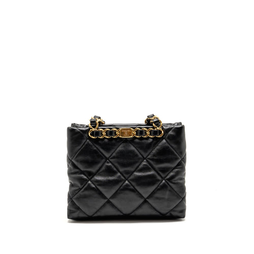 CHANEL QUILTED DOUBLE CHAIN SHOPPING TOTE BAG LAMBSKIN BLACK GHW (MICROCHIP)