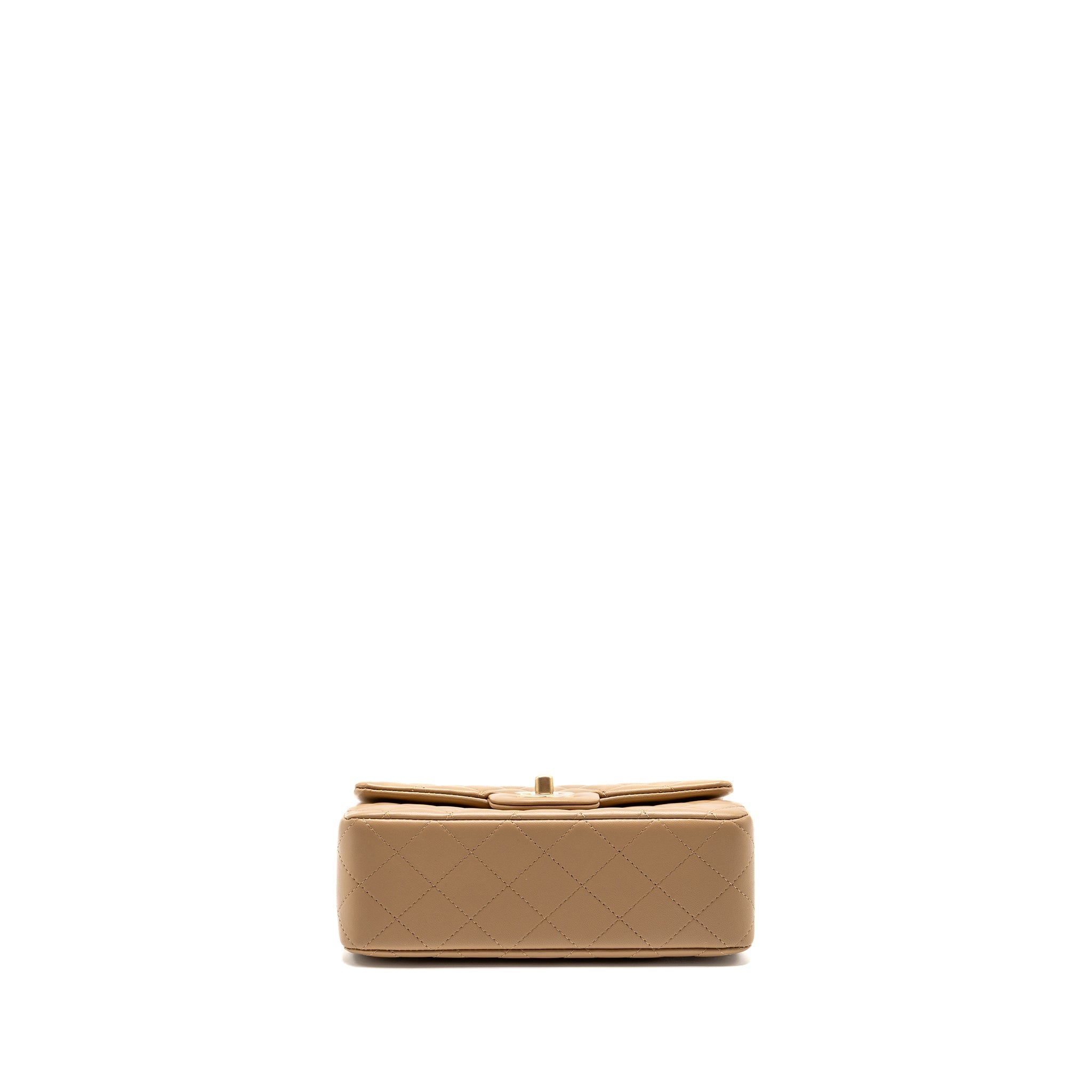 CHANEL TOP HANDLE MINI RECTANGULAR LAMBSKIN DARK BEIGE GHW (MICROCHIP)