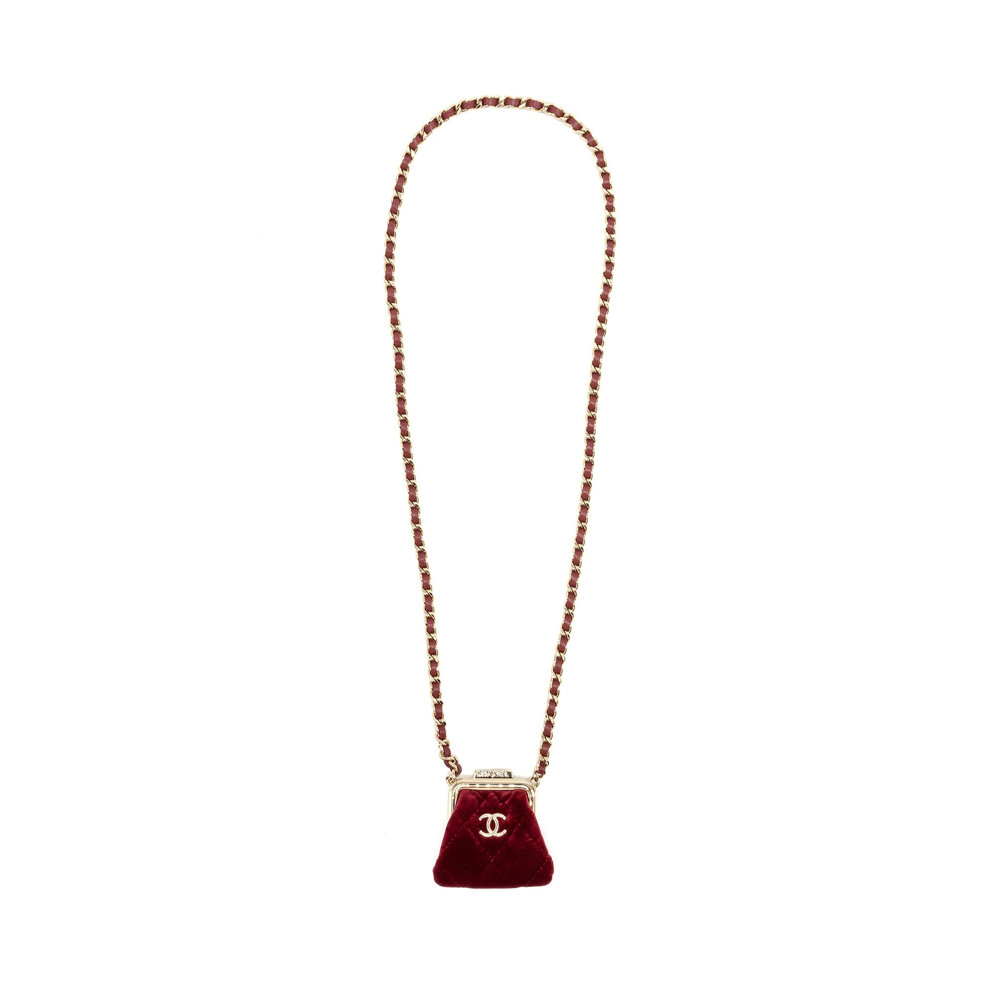 CHANEL 22B MINI CLUTCH VELVET RED GHW (MICROCHIP)