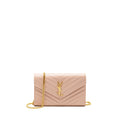 SAINT LAURENT/YSL MATELASSE CHAIN WALLET GRAINED CALFSKIN PALE BLUSH GHW