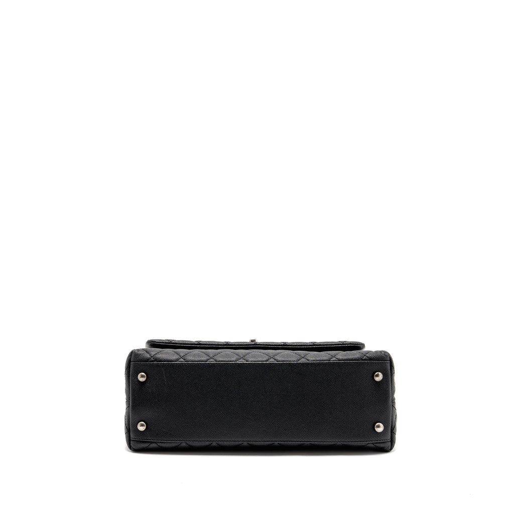 CHANEL MEDIUM COCO HANDLE FLAP BAG LIZARD EMBOSSED HANDLE CAVIAR BLACK RUTHENIUM HARDWARE