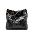 CHANEL MEDIUM 22 BAG WHITE STITCHING CALFSKIN BLACK GHW (MICROCHIP)