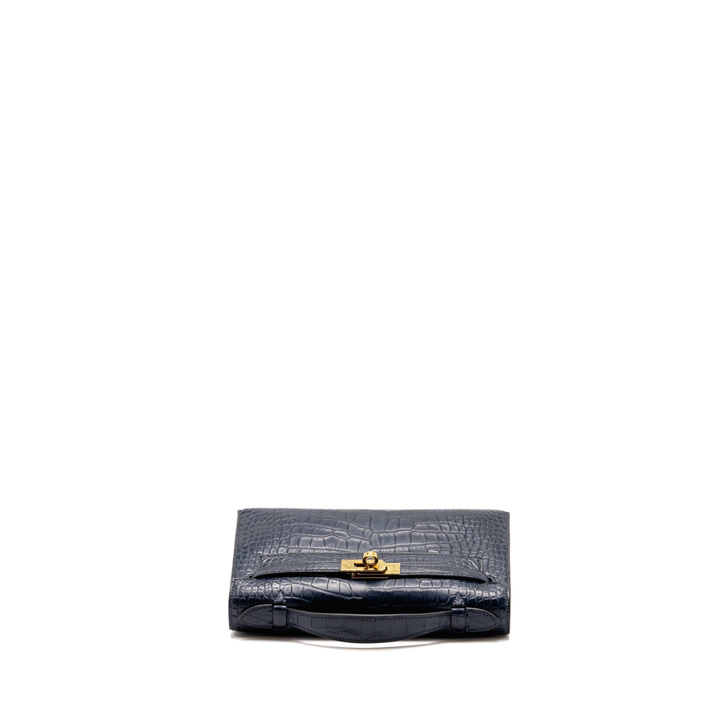 HERMES KELLY POCHETTE MATT ALLIGATOR MISSISSIPPIENSIS BLUE INDIGO GHW