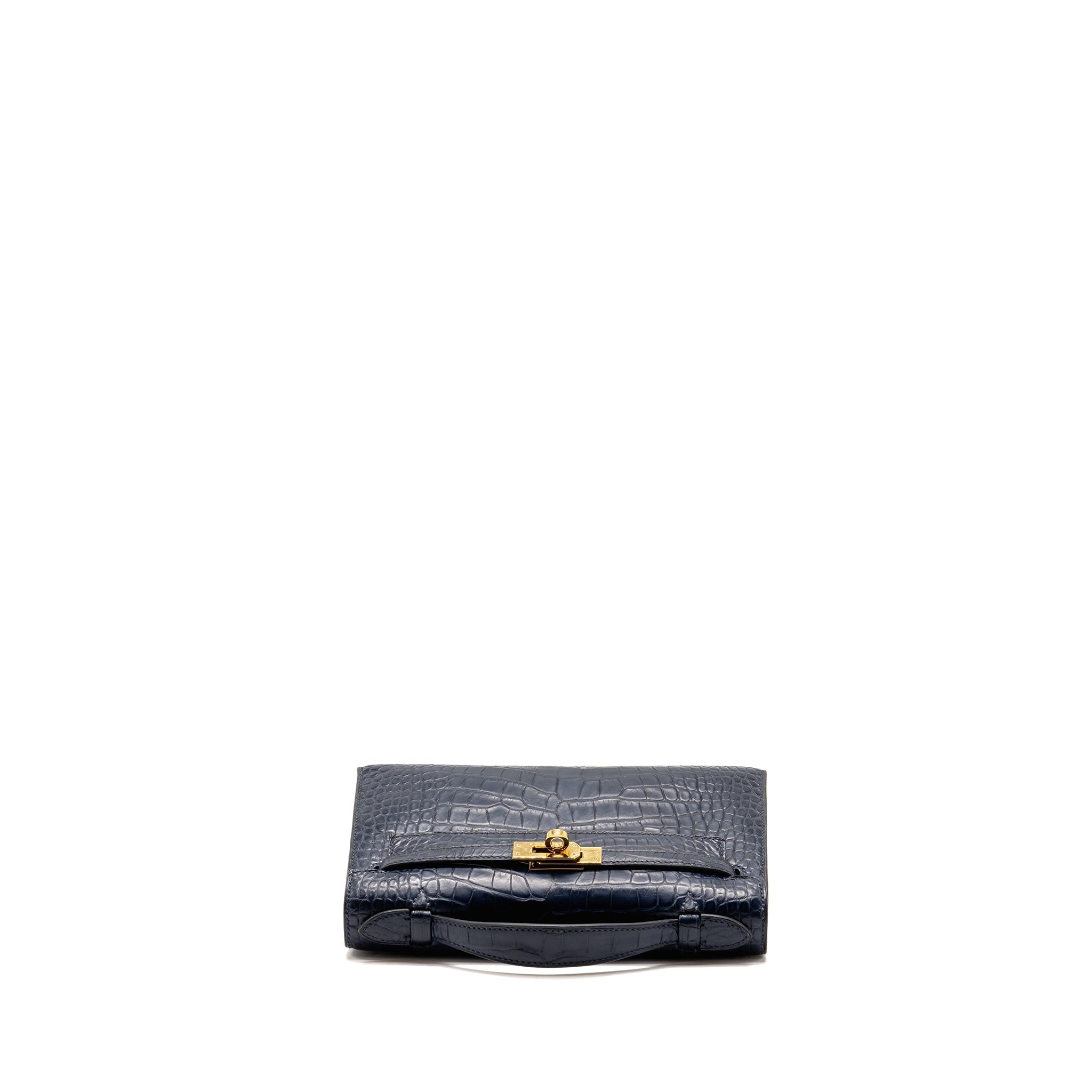 HERMES KELLY POCHETTE MATT ALLIGATOR MISSISSIPPIENSIS BLUE INDIGO GHW