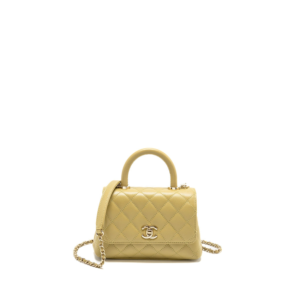CHANEL MINI COCO HANDLE CAVIAR LIGHT GREEN LGHW (MICROCHIP)