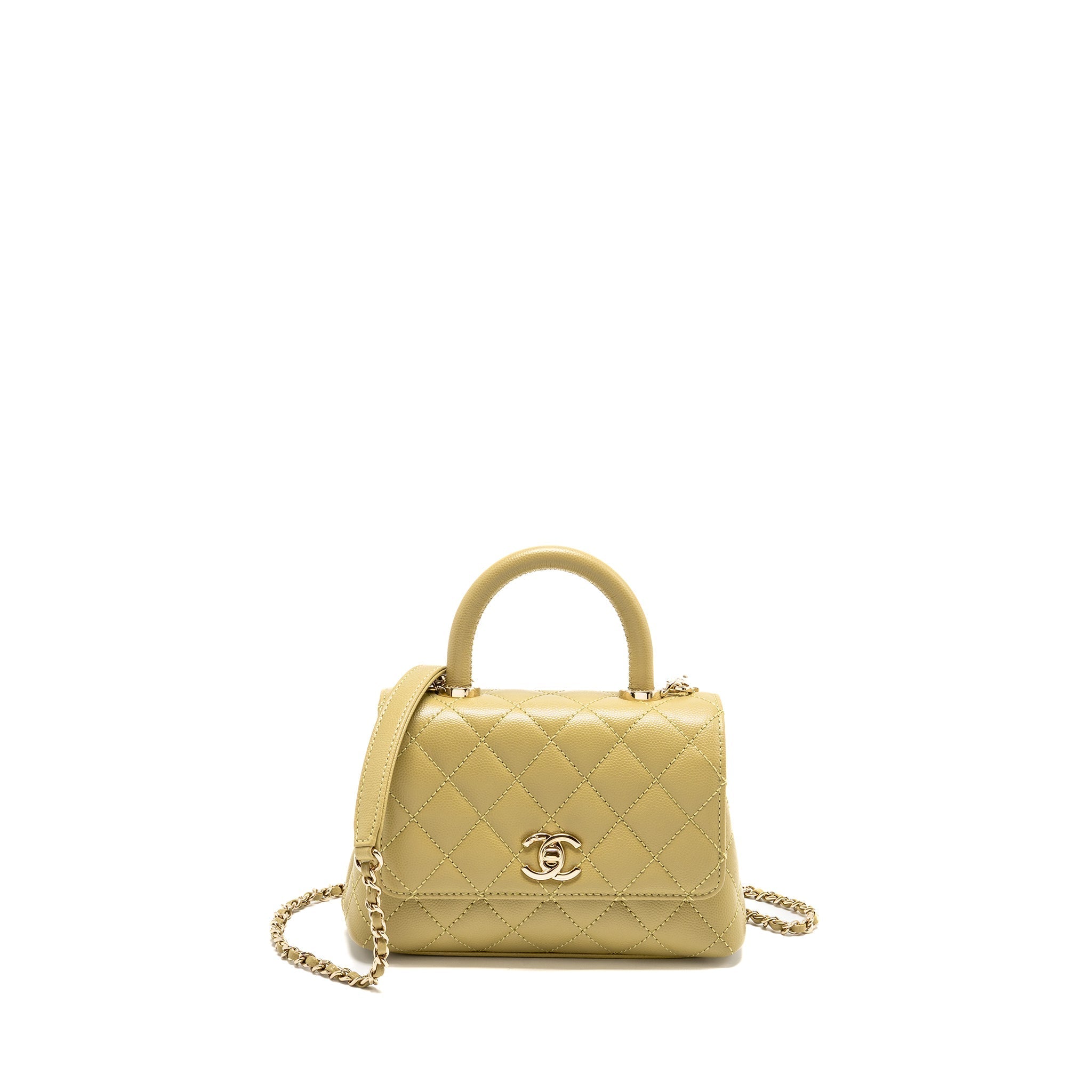 CHANEL MINI COCO HANDLE CAVIAR LIGHT GREEN LGHW (MICROCHIP)