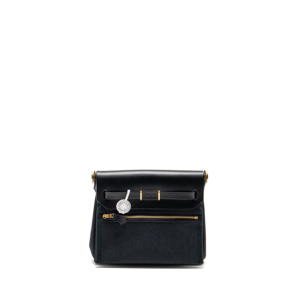 HERMES HERBAG MINI CANVAS / HUNTER LEATHER BLACK GHW