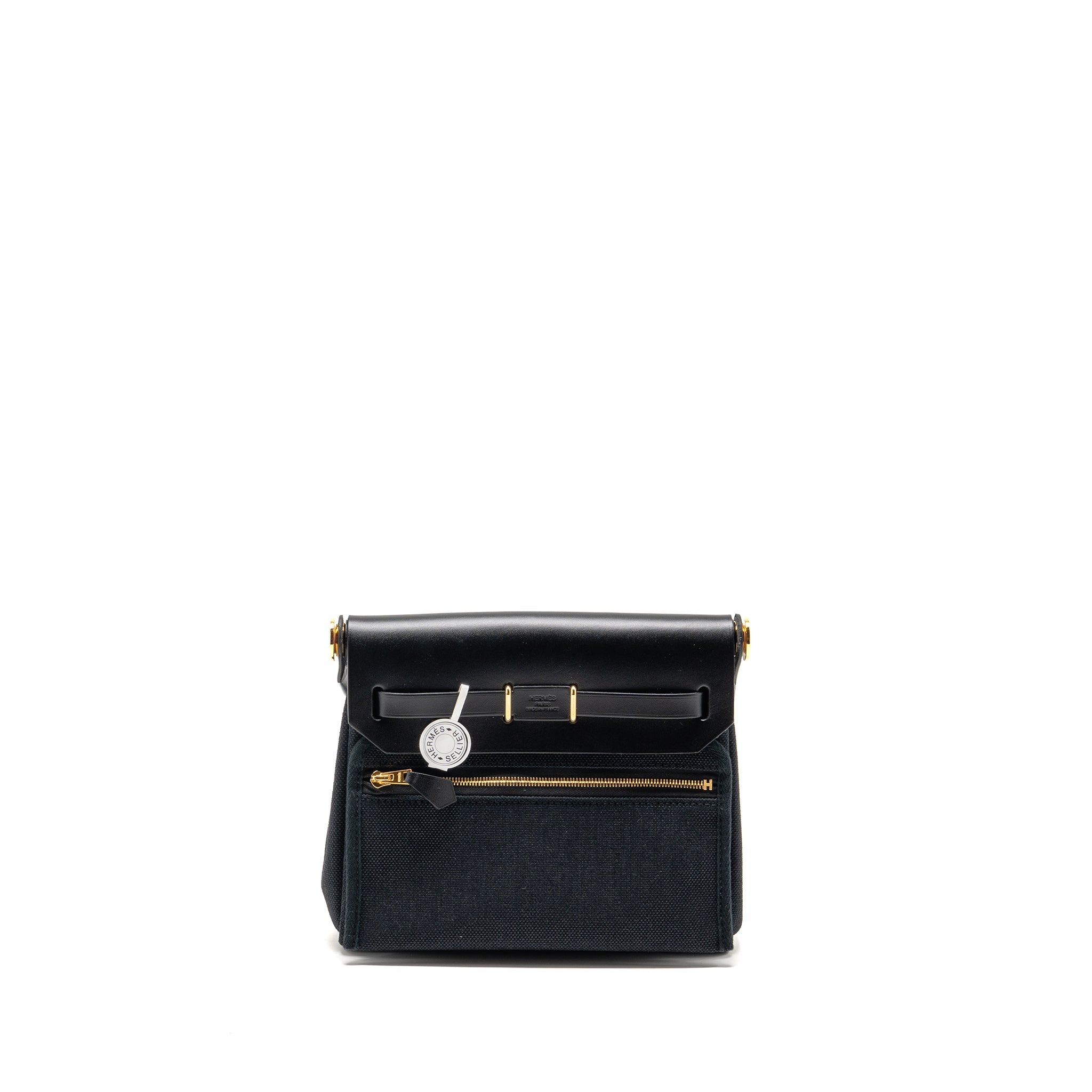 HERMES HERBAG MINI CANVAS / HUNTER LEATHER BLACK GHW