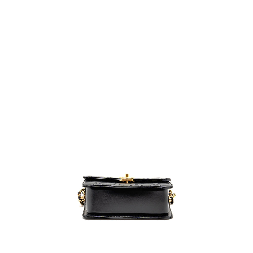CHANEL GOLD CRUSH MINI FLAP BAG SHINY CALFSKIN BLACK GHW (MICROCHIP)