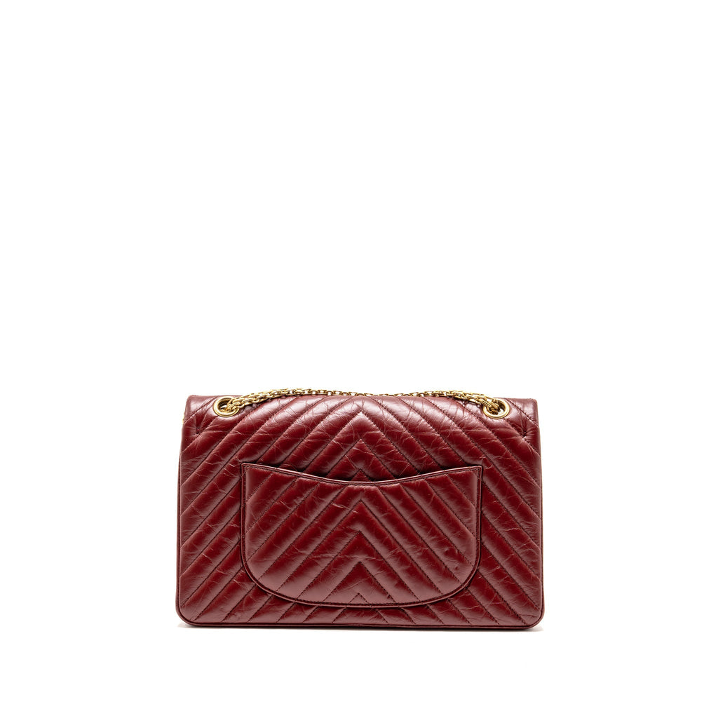 CHANEL 2.55 226 REISSUE DOUBLE FLAP BAG CHEVRON AGED CALFSKIN RED GHW