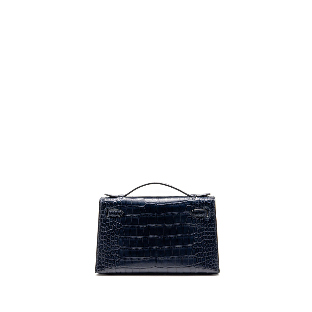 HERMES KELLY POCHETTE MATT ALLIGATOR MISSISSIPPIENSIS BLUE INDIGO GHW
