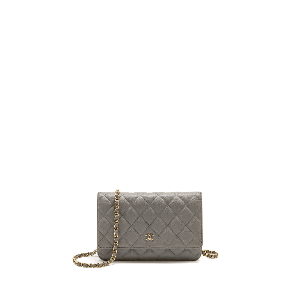 CHANEL CLASSIC WALLET ON CHAIN CAVIAR GREY LGHW (MICROCHIP)