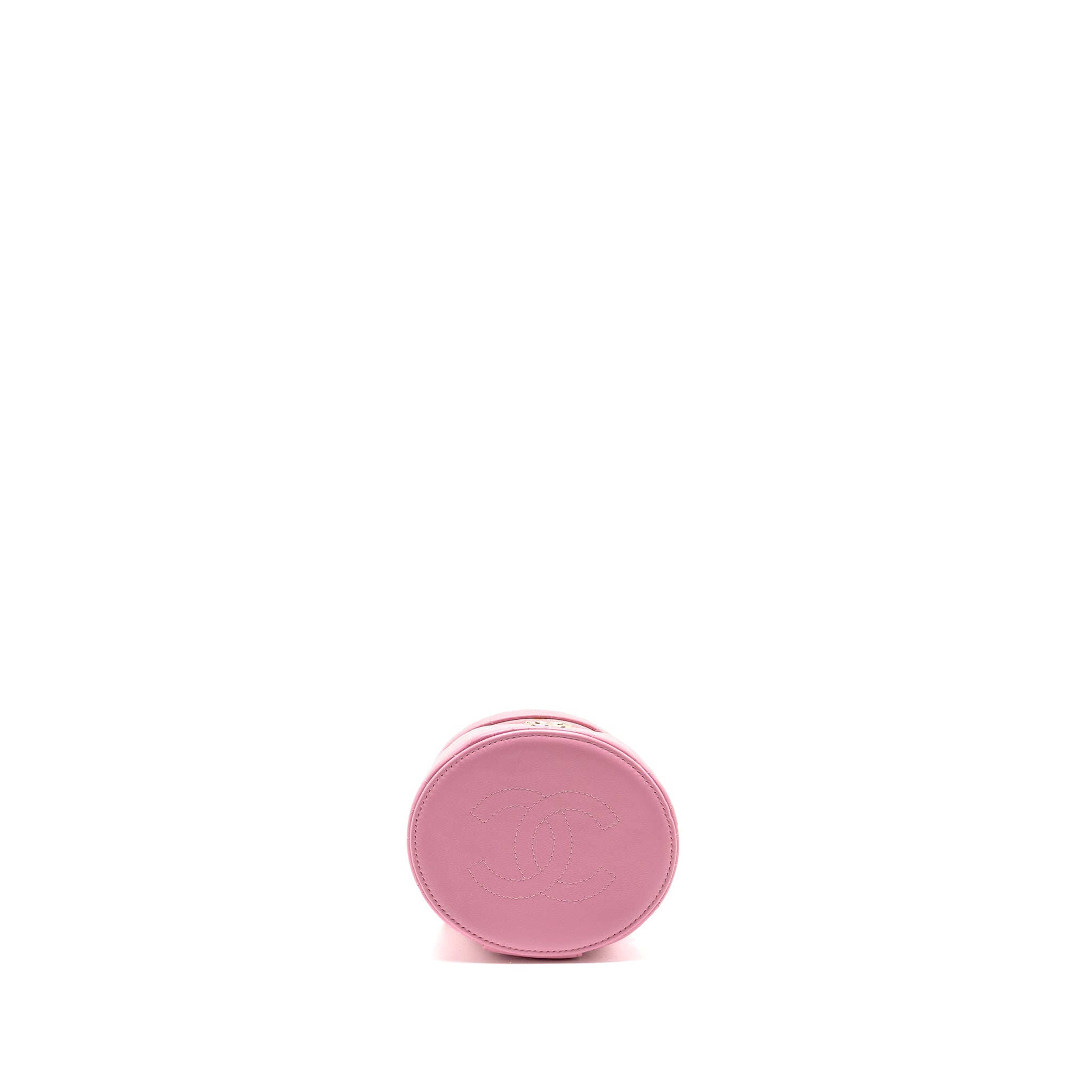 CHANEL TOP HANDLE ROUND VANITY CASE LAMBSKIN PINK LGHW