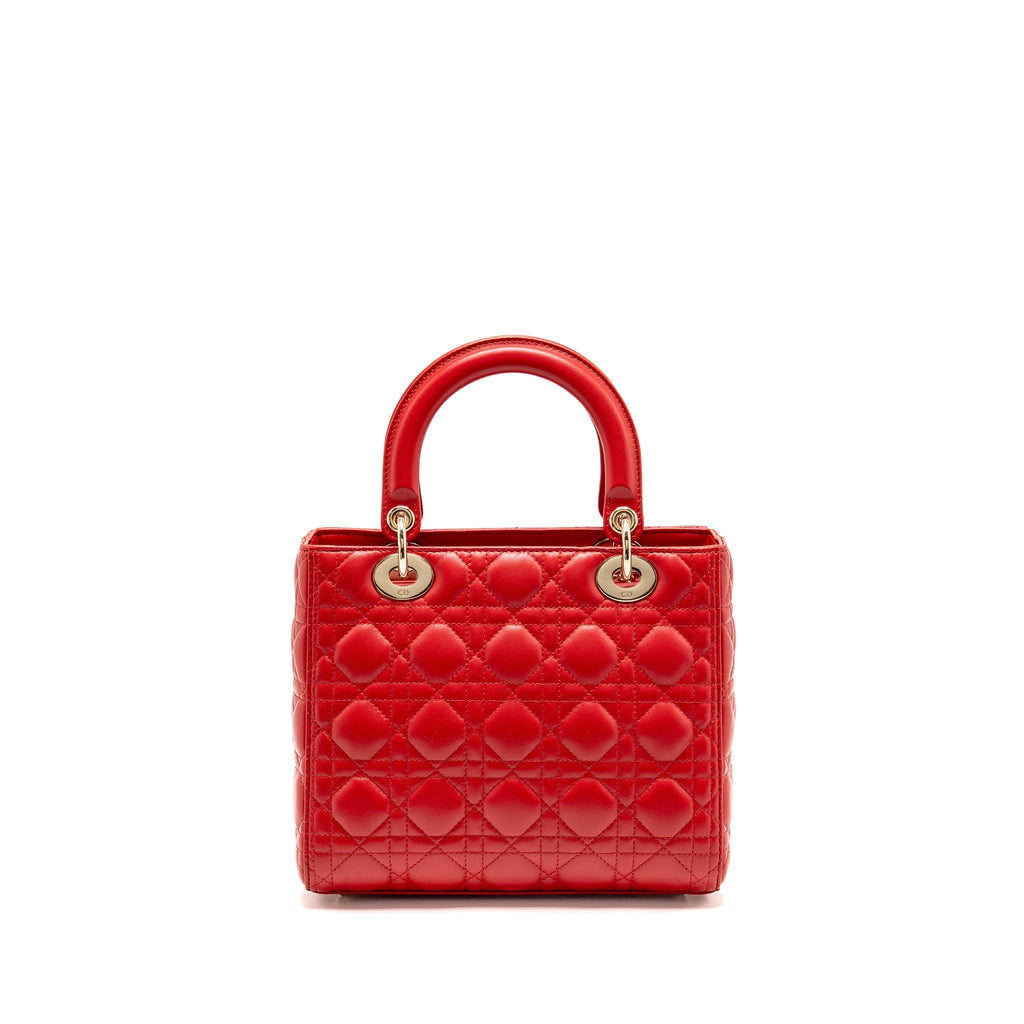 DIOR MEDIUM LADY DIOR LAMBSKIN RED LGHW