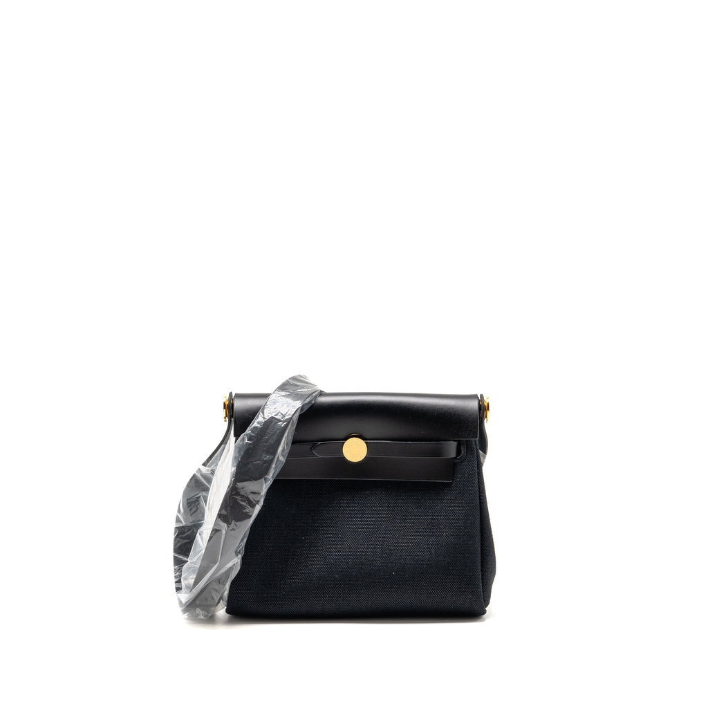 HERMES HERBAG MINI CANVAS / HUNTER LEATHER BLACK GHW