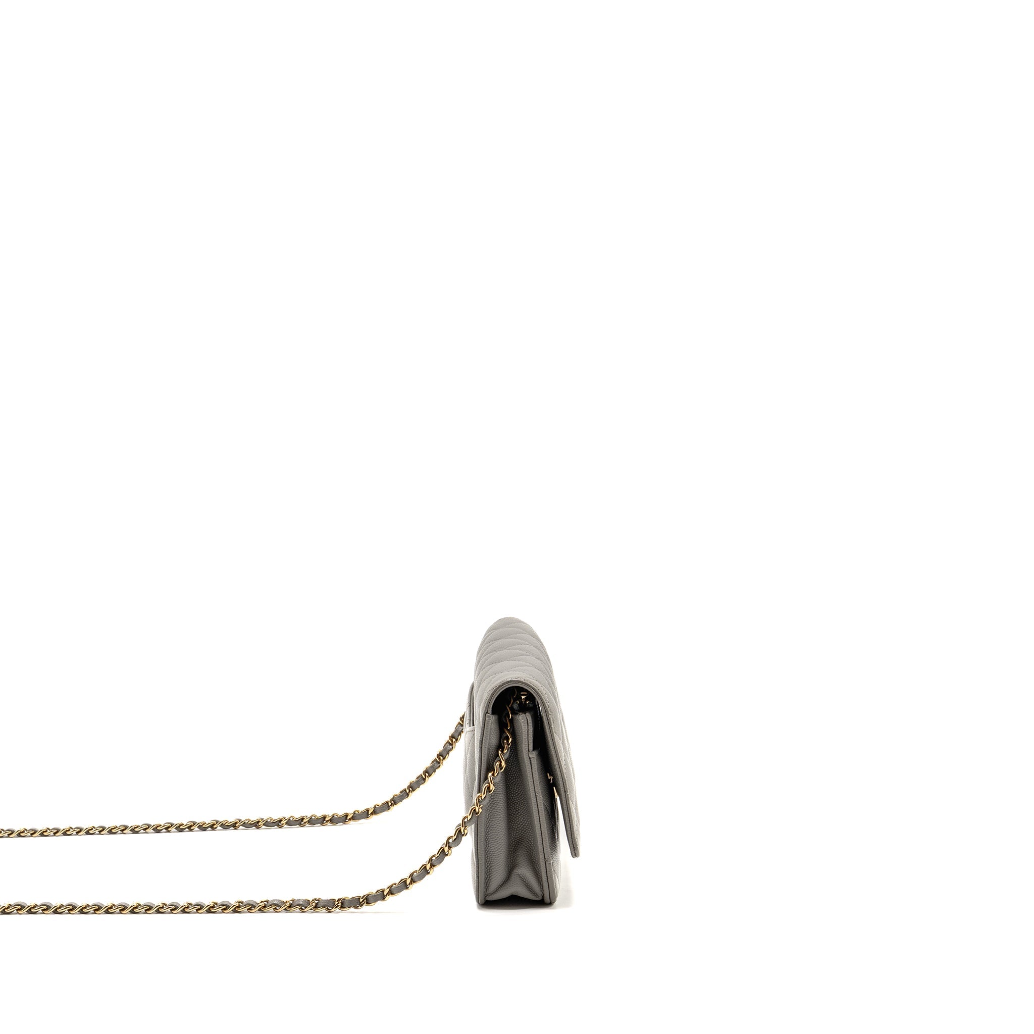 CHANEL CLASSIC WALLET ON CHAIN CAVIAR GREY LGHW (MICROCHIP)