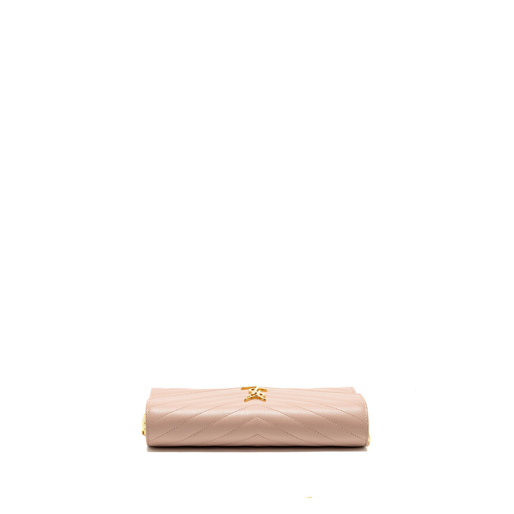 SAINT LAURENT/YSL MATELASSE CHAIN WALLET GRAINED CALFSKIN PALE BLUSH GHW