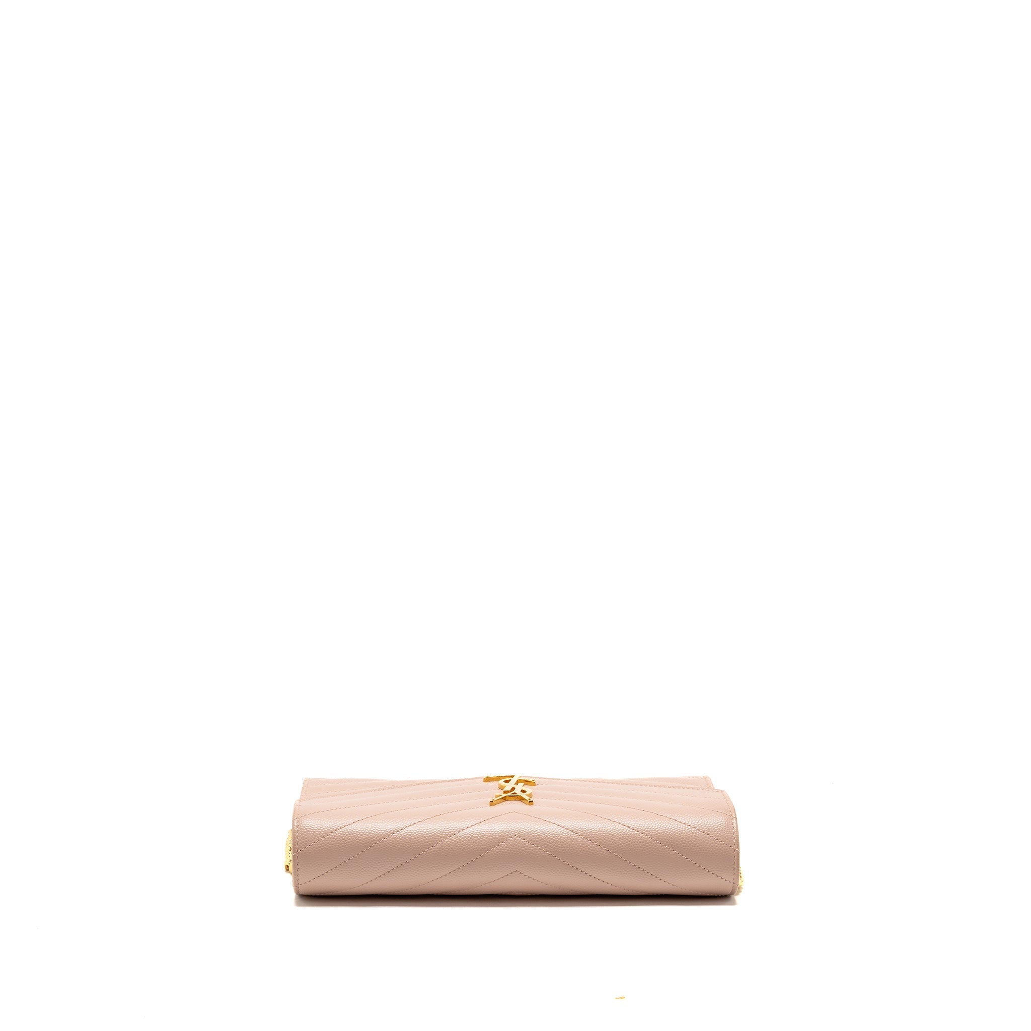 SAINT LAURENT/YSL MATELASSE CHAIN WALLET GRAINED CALFSKIN PALE BLUSH GHW