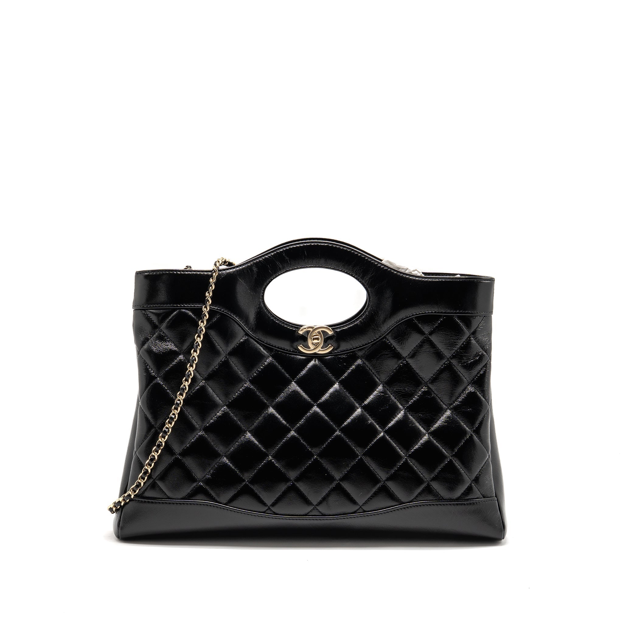 CHANEL MEDIUM 31 BAG SHINY LAMBSKIN BLACK LGHW (MICROCHIP)